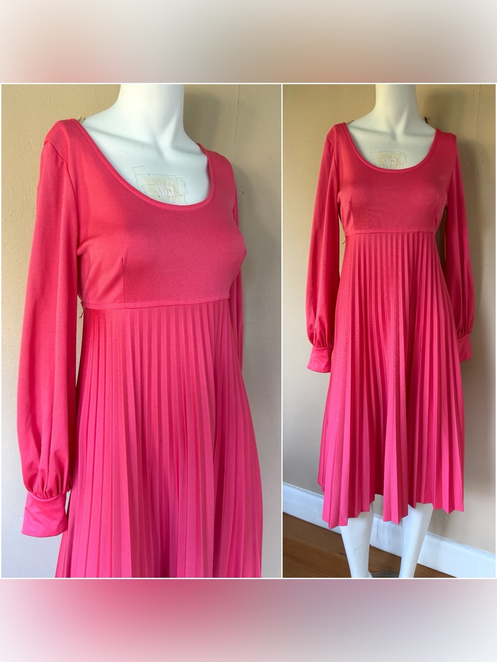 Vintage 1970’s Babydoll Midi Dress | Long Sleeve Scoop Neck Empire Waist Dress